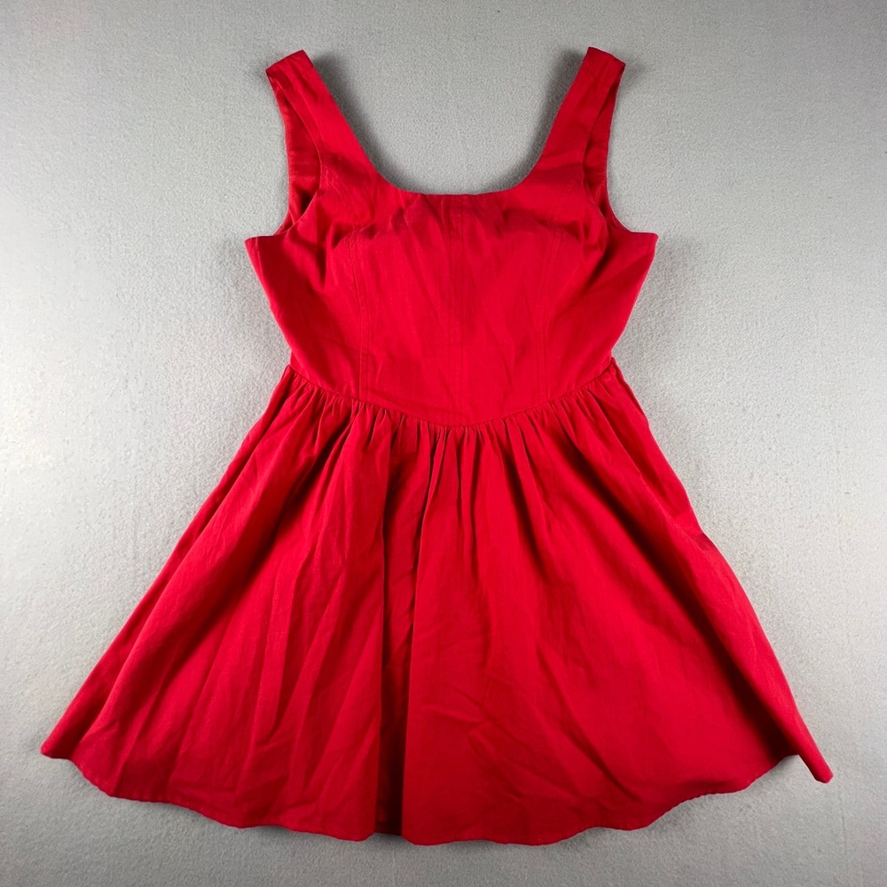 Party Flare Dress Medium Red Open Back Bow Summer Bridal Bridesmaid Cocktail